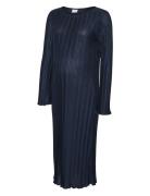 Mlcalvia Ls Plisse Midi Dress Polvipituinen Mekko Navy Mamalicious