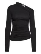 Drape Asymmetric Lyocell Top Tops T-shirts & Tops Long-sleeved Black W...