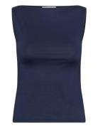 Boatneck Sleeveless Top Tops T-shirts & Tops Sleeveless Blue Weekday