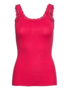 Silk Top W/ Lace Tops T-shirts & Tops Sleeveless Red Rosemunde