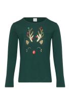 Top Ls Reindeer Face Tops T-shirts Long-sleeved T-shirts Green Lindex