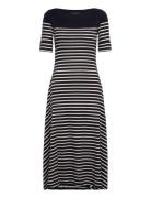 Striped Cotton Midi Dress Polvipituinen Mekko Navy Lauren Ralph Lauren