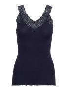 Organic Top W/ Lace Tops T-shirts & Tops Sleeveless Navy Rosemunde