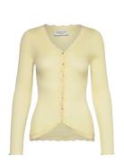 Rwbabette Silk Ls V-Neck Lace Cardi Tops Knitwear Cardigans Yellow Ros...