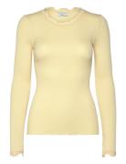 Rwbabette Silk Ls Lace T-Shirt Tops T-shirts & Tops Long-sleeved Yello...
