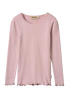 Rib T-Shirt Lace Ls Tops T-shirts Long-sleeved T-shirts Pink Wheat