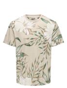 Onsklop Reg Ss Floral Tee Noos Tops T-shirts Short-sleeved Beige ONLY ...