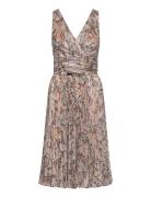 Floral Metallic Chiffon Cocktail Dress Polvipituinen Mekko Brown Laure...