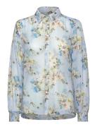 Shirt Cwrenette Flower Leaves Tops Blouses Long-sleeved Blue Claire Wo...
