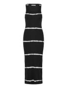 Close Fitted Rib Dress Tie Dye Polvipituinen Mekko Black Weekday