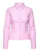 Fitted Long Sleeve Poplin Shirt Tops Shirts Long-sleeved Pink Monki