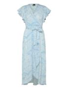 Vmpage S/L Long Wrap Dress Wvn Ga Lyhyt Mekko Blue Vero Moda