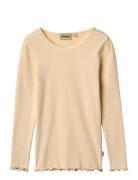 Rib T-Shirt Lace Ls Tops T-shirts Long-sleeved T-shirts Yellow Wheat