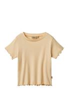 Rib T-Shirt S/S Irene Tops T-shirts Short-sleeved Beige Wheat