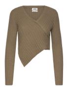 Knitted Wrap-Shaped Asymmetric V-Neck Sweater Tops Knitwear Jumpers Kh...