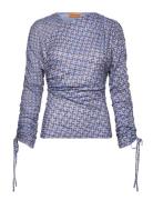 2245 Dry Jersey, Wrap Front Gathere Tops Blouses Long-sleeved Blue STI...