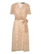 Floral Belted Crinkle Georgette Dress Polvipituinen Mekko Beige Lauren...