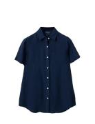 Short Sleeve Linen Shirt Tops Shirts Short-sleeved Navy Lexington Clot...