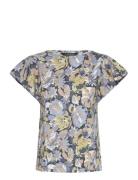 Floral Slub Jersey Flutter-Sleeve Top Tops Blouses Short-sleeved Multi...