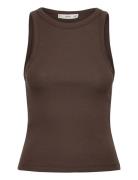 Ribbed Cotton-Blend Top Tops T-shirts & Tops Sleeveless Brown Mango