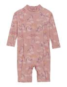 Baby Suit L/S, Aop Uimapuku Uima-asut Pink Color Kids