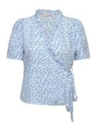 Peony Wrap Blouse Tops Blouses Short-sleeved Blue A-View