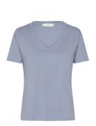 V-Neck Cotton T-Shirt Tops T-shirts & Tops Short-sleeved Blue Mango