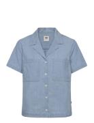 Sonny Camp Shirt Med Indigo - Flat Finish Tops Shirts Short-sleeved Bl...