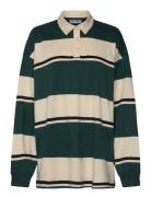 Striped Over D Polo Shirt Tops T-shirts & Tops Long-sleeved Beige Week...