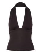 Deep Halterneck Top Tops T-shirts & Tops Sleeveless Brown Weekday