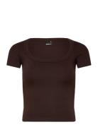 Rib Short Sleeve Top Tops T-shirts & Tops Short-sleeved Brown Gina Tri...