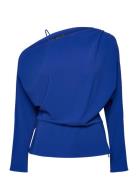 Asymmetrical Gathered Blouse Tops Blouses Long-sleeved Navy Mango