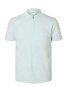 Slhfave Zip Ss Polo Noos Tops Polos Short-sleeved Blue Selected Homme