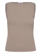 Boat Neck Strapless Top Tops T-shirts & Tops Sleeveless Brown Mango