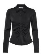 Long-Sleeved Fitted Satin Shirt Tops Shirts Long-sleeved Black Weekday
