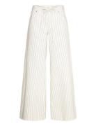 Wideleg Jeans With Stripes And Belt Bottoms Trousers Wide Leg White Ma...