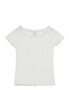 Top Rib With Curly Hem And Aop Tops T-shirts Short-sleeved White Linde...