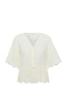Rosaliepw Bl Tops Blouses Short-sleeved Cream Part Two