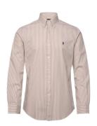 Custom Fit Striped Stretch Poplin Shirt Tops Shirts Casual Beige Polo ...