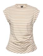 Epka_Striped Tops T-shirts & Tops Short-sleeved Beige BOSS