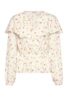 Flounce Blouse Tops Blouses Long-sleeved Cream Bubbleroom