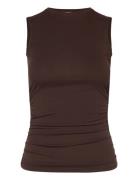 Rushed Side Top Tops T-shirts & Tops Sleeveless Brown Monki