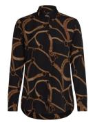 Classic Fit Belting-Print Crepe Shirt Tops Shirts Long-sleeved Black L...