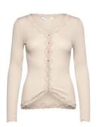 Rwbabette Silk Ls V-Neck Lace Cardi Tops Knitwear Cardigans Cream Rose...