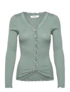 Rwbabette Silk Ls V-Neck Lace Cardi Tops Knitwear Cardigans Green Rose...