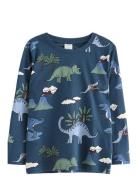 Top Ls Dino Aop Tops T-shirts Long-sleeved T-shirts Blue Lindex