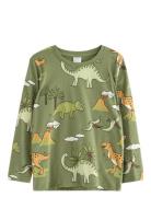 Top Ls Dino Aop Tops T-shirts Long-sleeved T-shirts Green Lindex