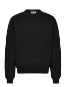 Regular Knitted Cotton Sweater Tops Knitwear Round Necks Black Weekday