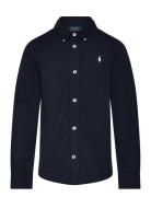 Featherweight Cotton Mesh Shirt Tops Shirts Long-sleeved Shirts Black ...