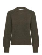Slfrena Ls Knit O-Neck Camp Tops Knitwear Jumpers Khaki Green Selected